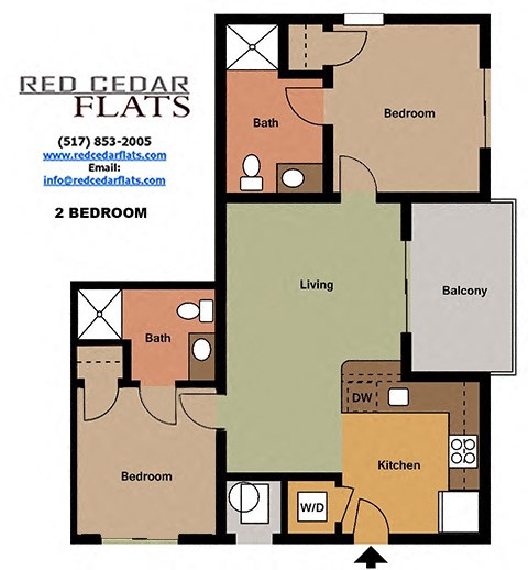 Floor plan for 2 beds, 2 baths, 699 sqft